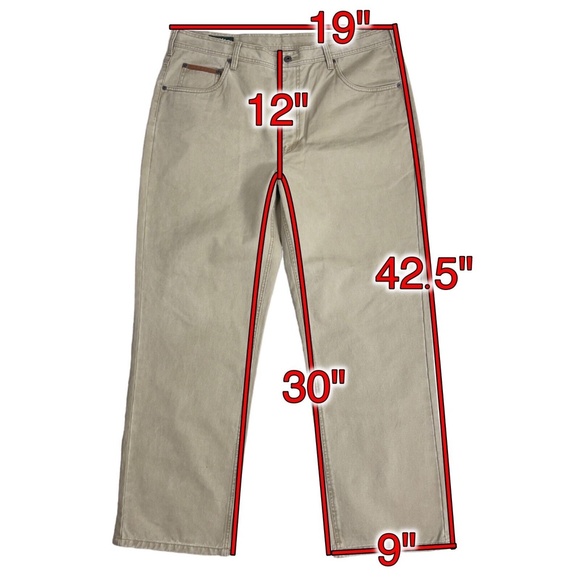 Orvis 5 Pocket Leather Trim Jeans Beige Heavy Twill Denim Workwear Mens 38 x 30 - Picture 2 of 8